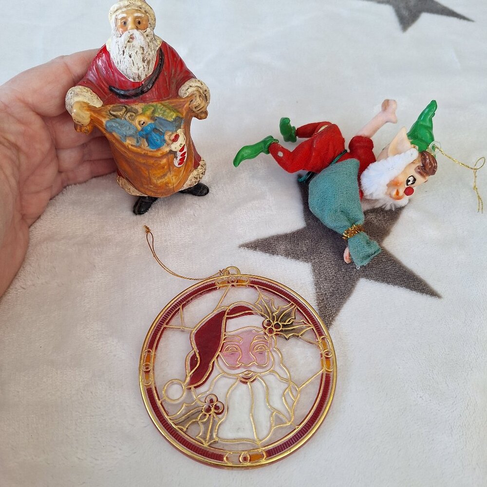 Lot of 3 Santa & Elf Vintage Christmas Ornaments Hong Kong,‎ Felt China